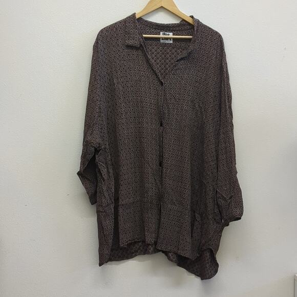 The Big Shirt by Carole Tomkins brown Rayon patterned button down shirt size 3X - Picture 2 of 6